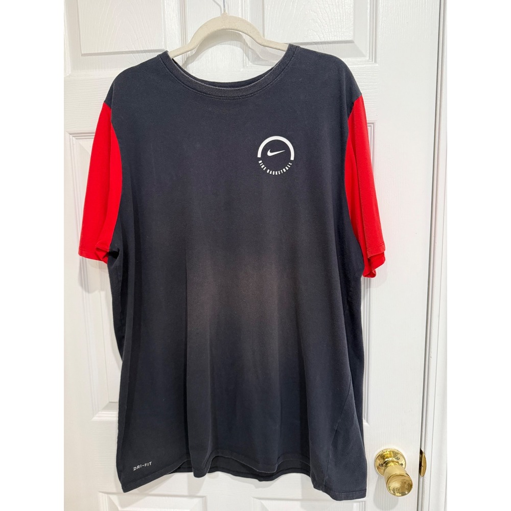 Nike Basketball Dri-FIT T-Shirt Mens XXLT Black Red Colorblock Athletic Cut Tee